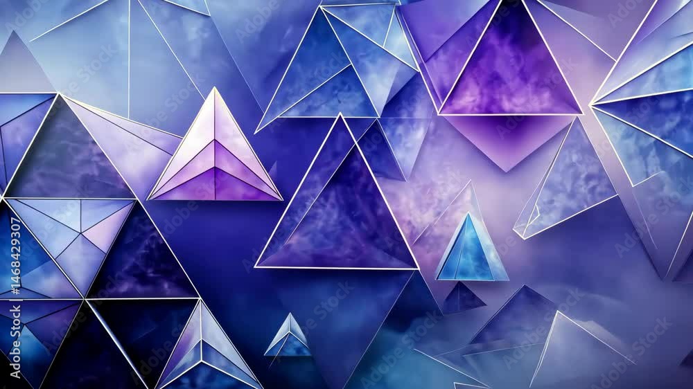 Purple and blue geometric abstract background with triangular shapes and smoky overlay