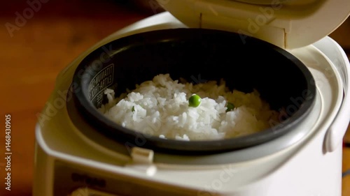 Cooked Rice in Electric Rice Cooker, Kitchen Appliance, Food Preparation