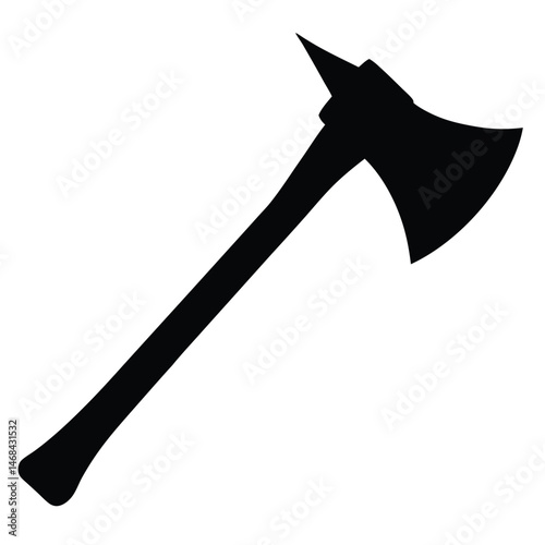 A black silhouette of a classic firefighter's axe with a pick is shown