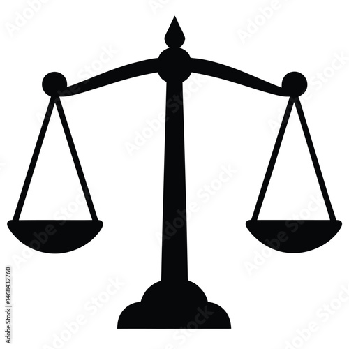 An isolated silhouette showing a justice balance scale is perfectly aligned in the middle
