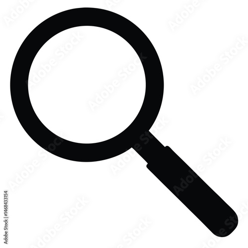Black magnifying glass icon represents searching, analyzing, or exploring information with clarity