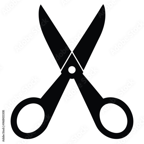 Black scissor icon open with blade apart showing a simple cutting concept element