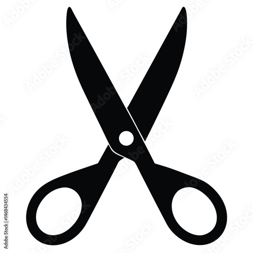 Open black scissors with rounded handles are isolated on a clean white backdrop