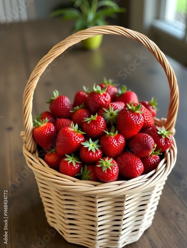 A basket of strawberries on a table