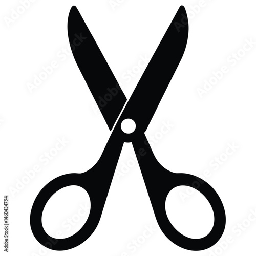 Silhouette of black scissors with open blades shows precision cutting instrument clearly