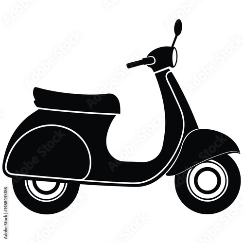 Sleek scooter silhouette displays classic design elements for transportation in a black and white icon