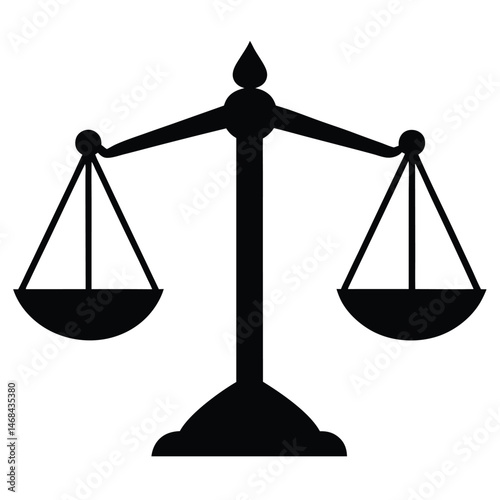 Symbolic balance scale crafted in monochrome stands against a clear background with simplistic shape