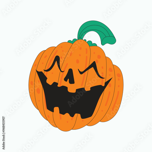 Isolated freaky pumpkin character in hand drawn lowbrow Halloween style. Perfect for dark themed design projects, t-shirts, posters, stickers, and seasonal horror artworks. Bold and creepy style.