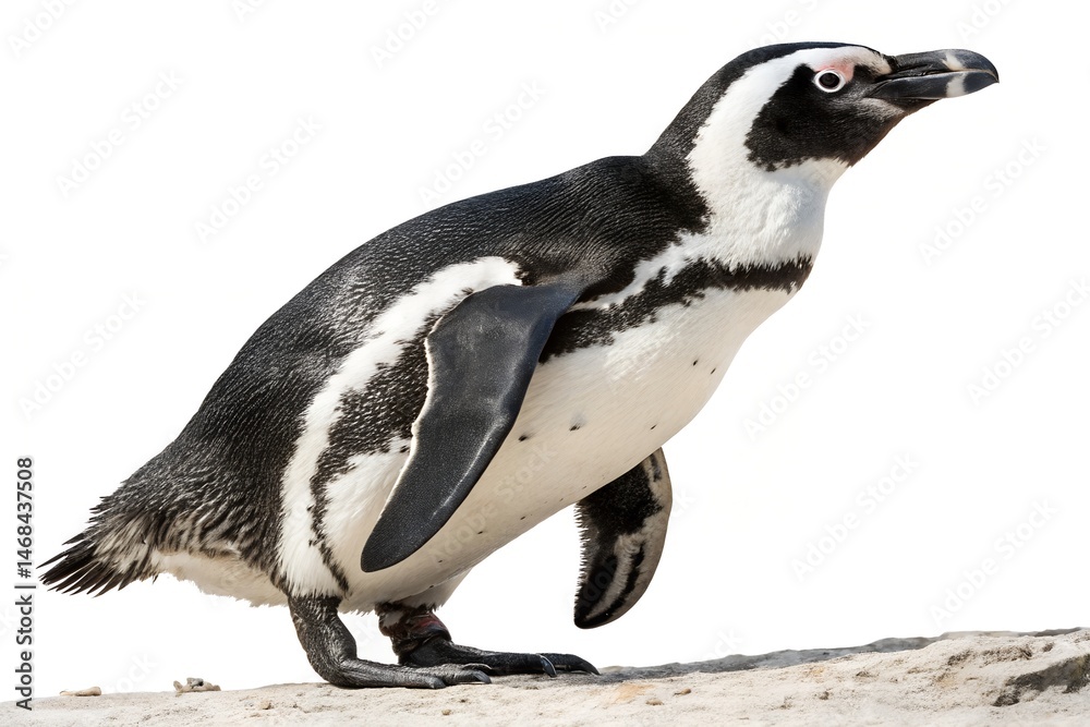 Fototapeta premium Full-body portrait of a standing penguin isolated on transparent background PNG