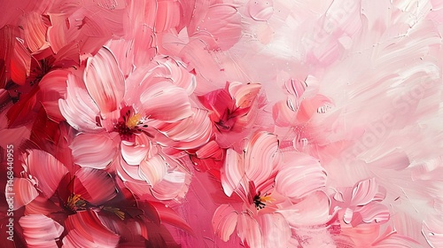 Abstract floral painting; soft pink and red blooms