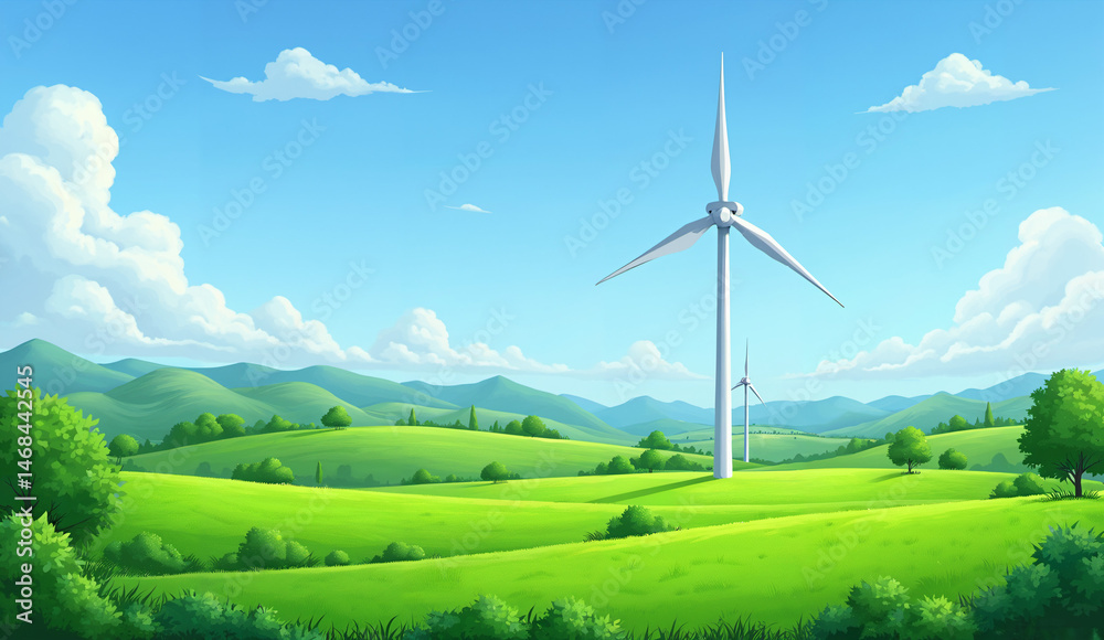 Obraz premium Wind Turbine in a Green Landscape