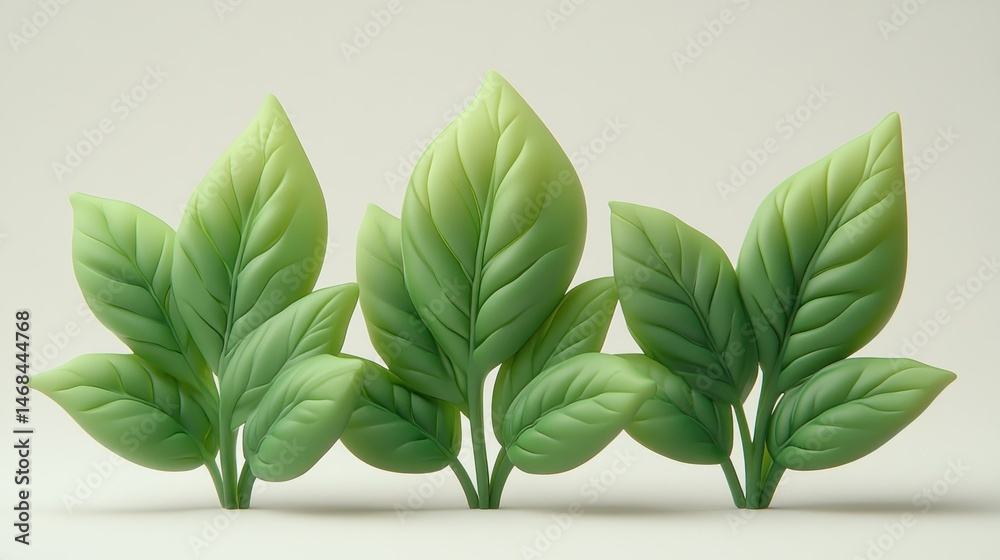 Fototapeta premium 3D Rendered Fresh Green Leaves Against a Light Background