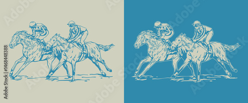 Thrilling Horse Race – Vector illustration of Jockeys and Racehorses
