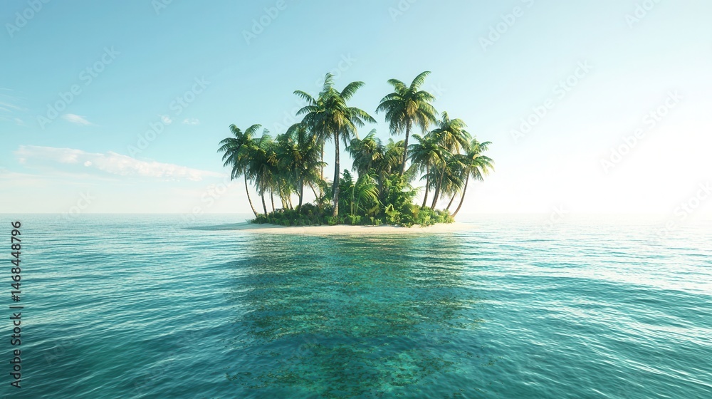 Tropical Island Paradise Palm Trees Ocean and Blue Sky Tropical Island Paradise Palm Trees Ocean and Blue Sky