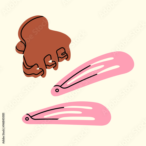 Vector illustration with various types of hair clips. Cute design. For blog posts, promotional material, social media content, and advertising campaigns focused on accessories and hairstyles