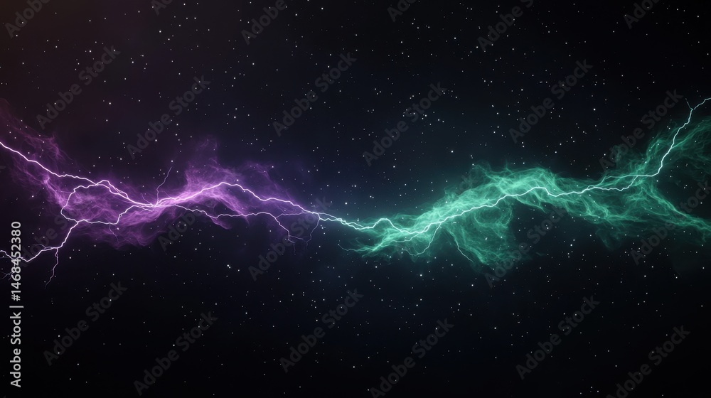 Fototapeta premium Cosmic Energy Storm Raging Across an Interstellar Scene with Vibrant Colors and Dynamic Patterns