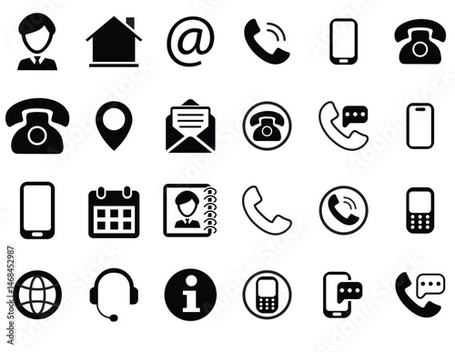 Business icon for company. Web icon set. Phone, name, website, address, location and mail logo symbol sign pack. Contact information icons for business cards