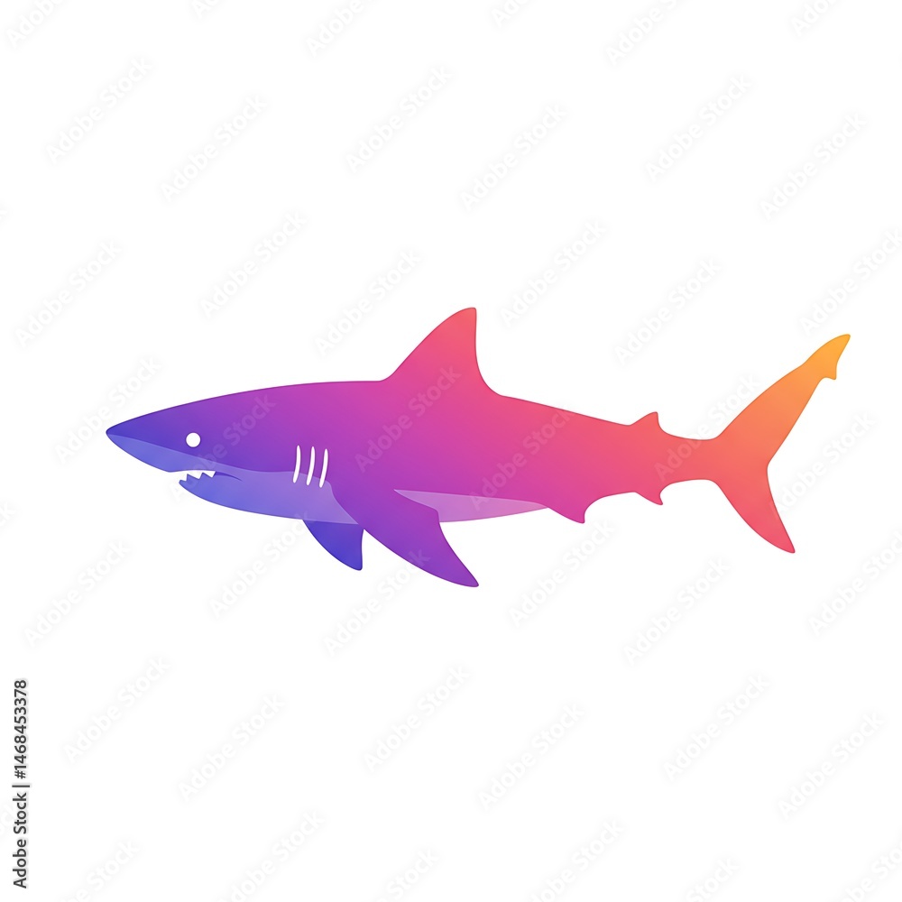 Fototapeta premium Gradient Colored Shark isolated on white, Marine Creature Design