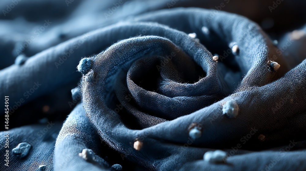 Fototapeta premium Discover this beautiful double gauze fabric in misty blue with an eroded stone texture—soft, breathable, and perfect for rustic, boho, or vintage-inspired designs. Lightweight and artisanal