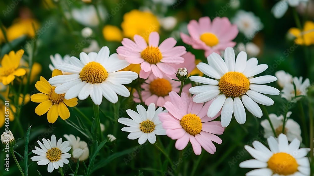 Fototapeta premium Colorful daisies bloom in garden