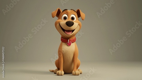 Animated dog sitting, studio shot, happy expression, product mock-up
