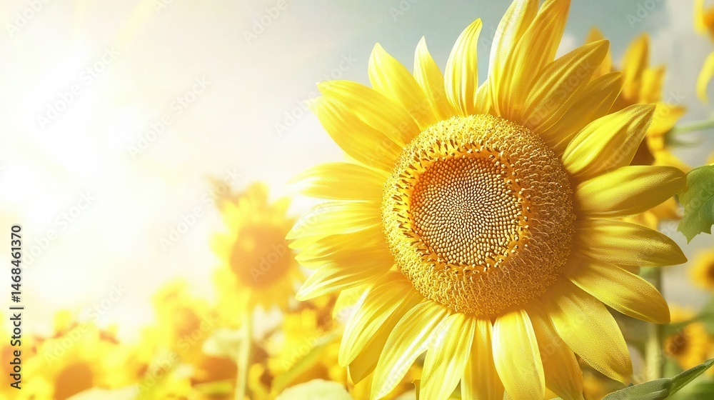 Obraz premium Vibrant Sunflowers in a Summer Field Bright Sunlight