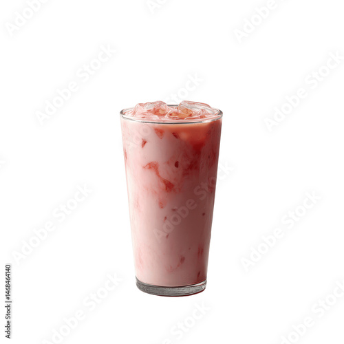 Refreshing Strawberry Iced Latte in Tall Glass