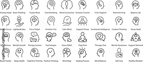 Mental Health Icons Vector Illustration Set.