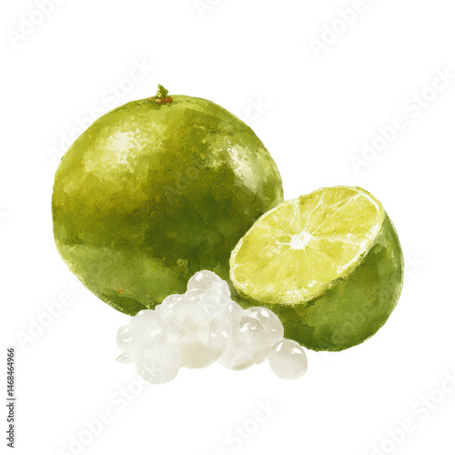 Watercolor Painting of Limes and Tapioca Pearls