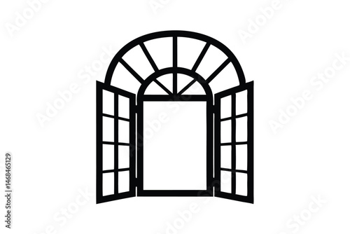 Open window silhouette vector, Black window frame, window black silhouette