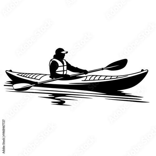 Kayaker Silhouette Vector Black and White Kayaking Outline