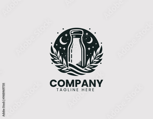 Glass Milk Bottle with Wire Bail Closure Vector Logo Design, Vintage Glass Milk Bottle Wire Lid Logo Vector