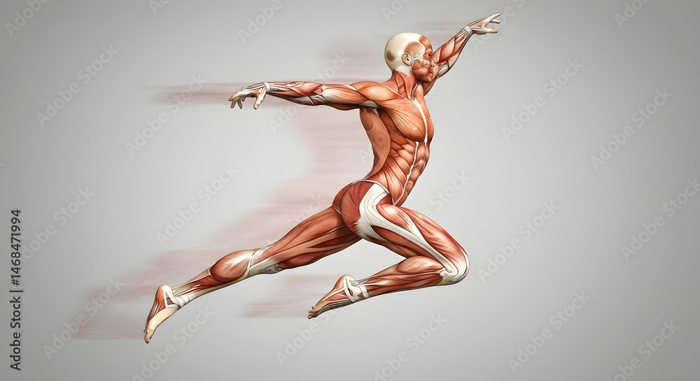 Naklejka premium Dynamic Representation of a Human Anatomy Figure in Motion Capturing Speed and Strength