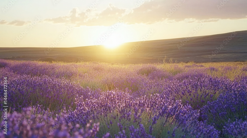 Fototapeta premium Serene Sunset over a Lavender Field