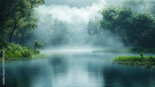 Misty Morning River, Serene Nature Escape