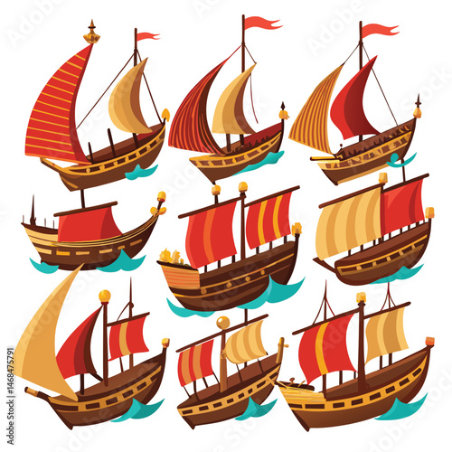 Nine  classic Barge arranged on a white background.