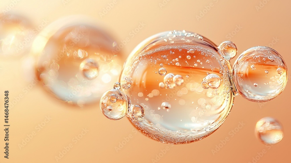 Fototapeta premium Bubbles of serum floating against orange background