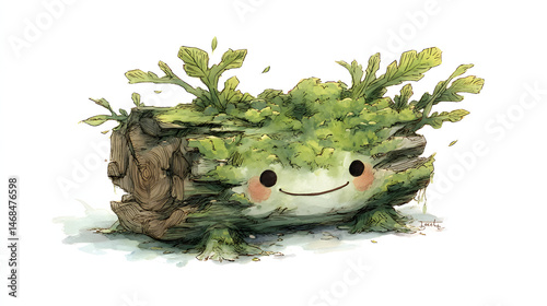 a cute fantasy creature shaped like a mossy wood photo