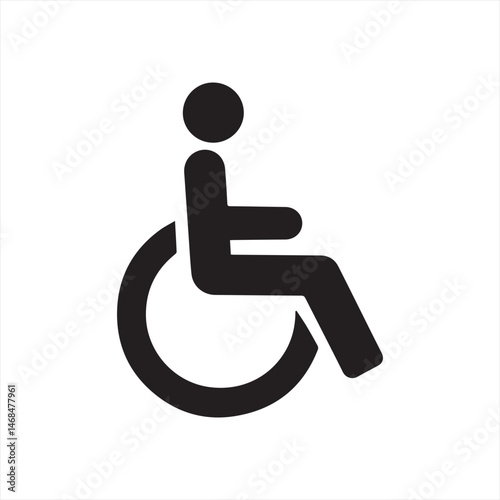 Minimalist black and white icon of a person in a wheelchair.