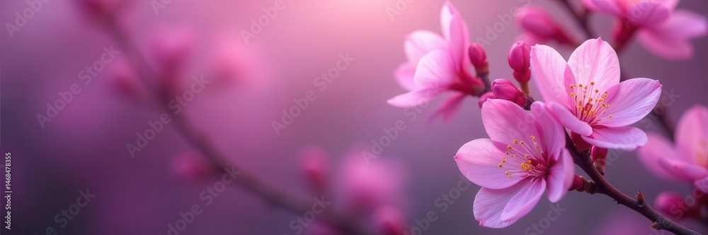 Fototapeta premium Delicate pink and purple blossoms, close-up view, flowers, garden, fresh