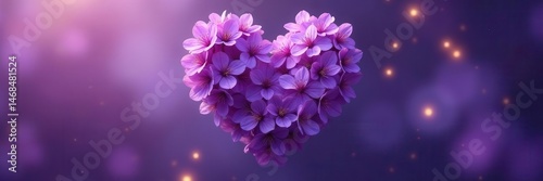 Intricate purple blossoms arranged as a heart, soft focus , close-up, love, petals