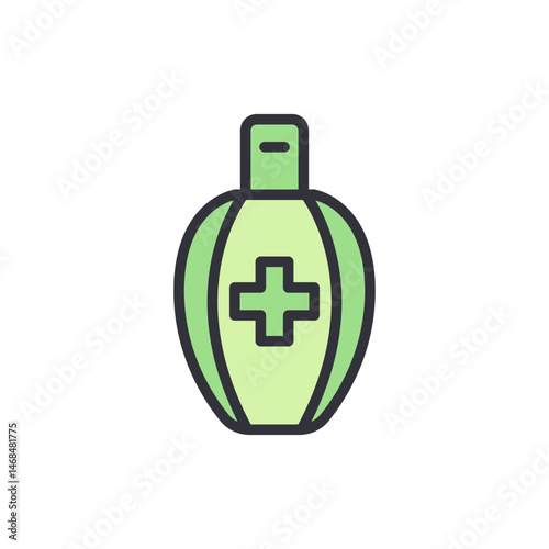 Green first aid bottle graphic, perfect for medical concepts on a White background