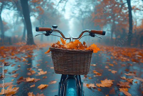 Autumn Bicycle Ride in Foggy Park