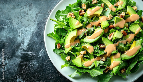 Avocado and Spinach Salad with Creamy Dressing and Pecans