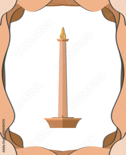 Vector graphics illustration of The National Monument (Indonesian: Monumen Nasional, abbreviated Monas), a public building located in  Central Jakarta, Jakarta, Indonesia. 