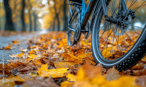 Bicycle on Autumn Leaves Covered Road