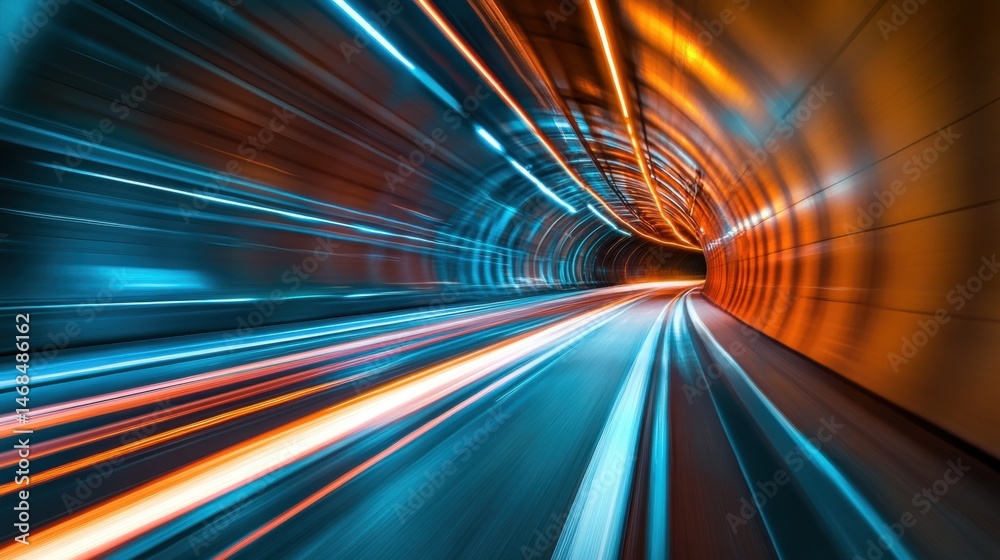 Vibrant and Dynamic Motion Blur of a Colorful Tunnel with Light Trails in a Cityscape at Night Vibrant and Dynamic Motion Blur of a Colorful Tunnel with Light Trails in a Cityscape at Night
