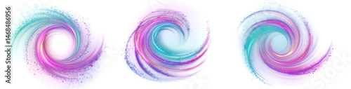 Spiral-shaped neon portal stream with multicolor gradient glow, vibrant pink cyan purple swirl isolated on transparent background for fantasy, futuristic, or magical vortex design