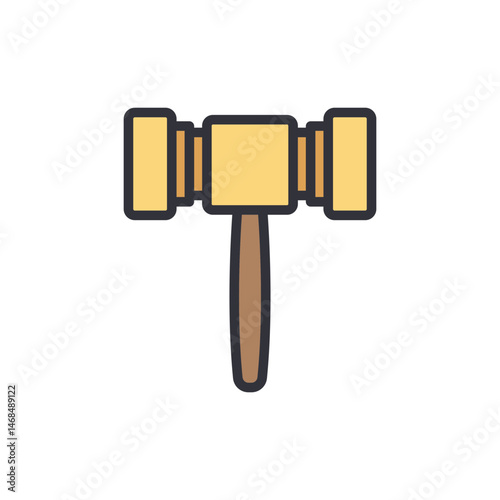 Illustration of a golden gavel, justice and legal system tool of authority