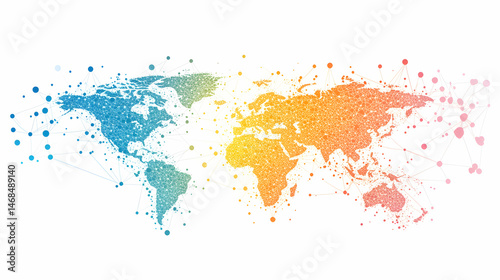World Map Abstract Network Global Connection Colorful Design on White Background